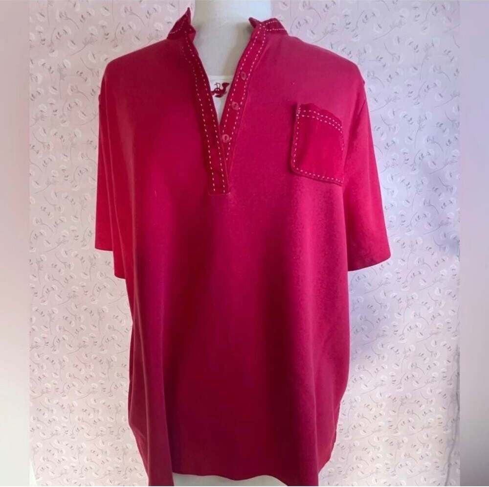 Red Embroidered Lobster Layered-Look Tunic Top 3X